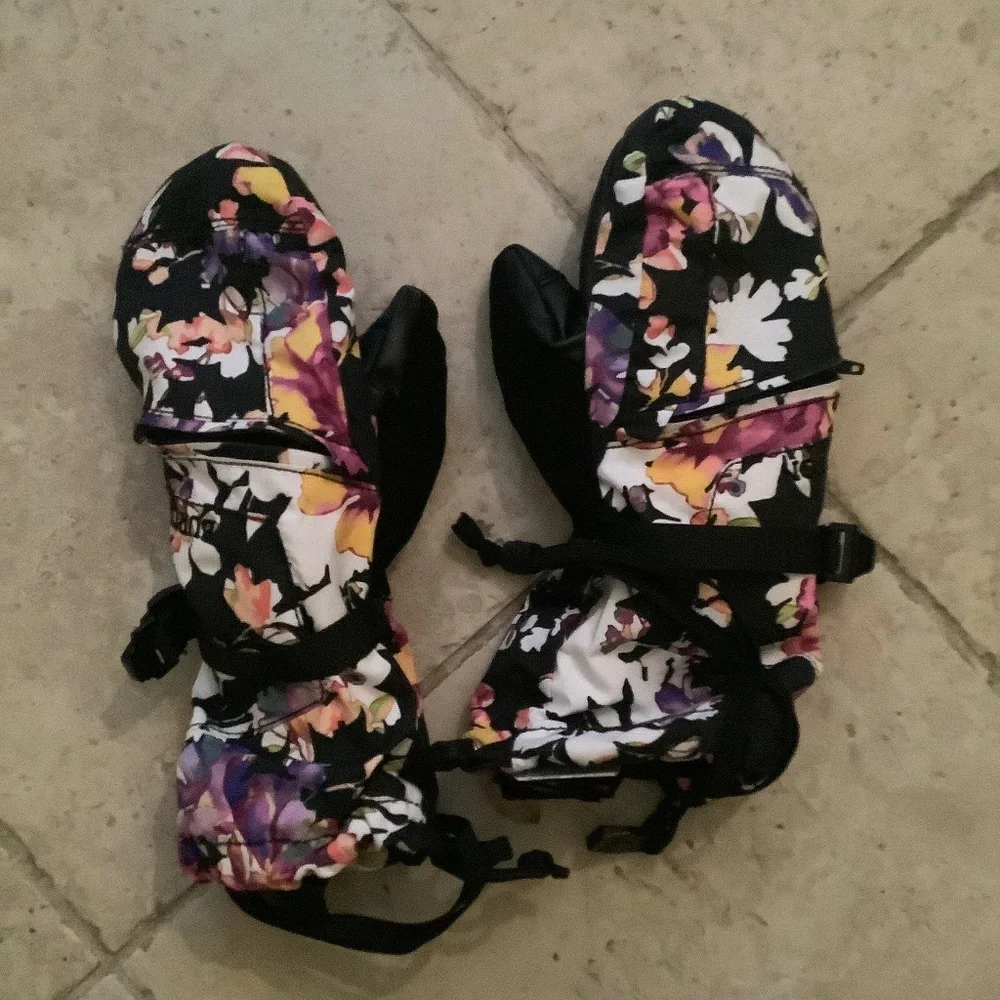 Burton Kids Mittens - Floral Black and White